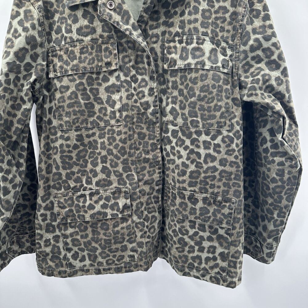Good American Jacket Womens Medium‎ Green Utility Leopard Pockets Snap Boxy - Picture 3 of 11